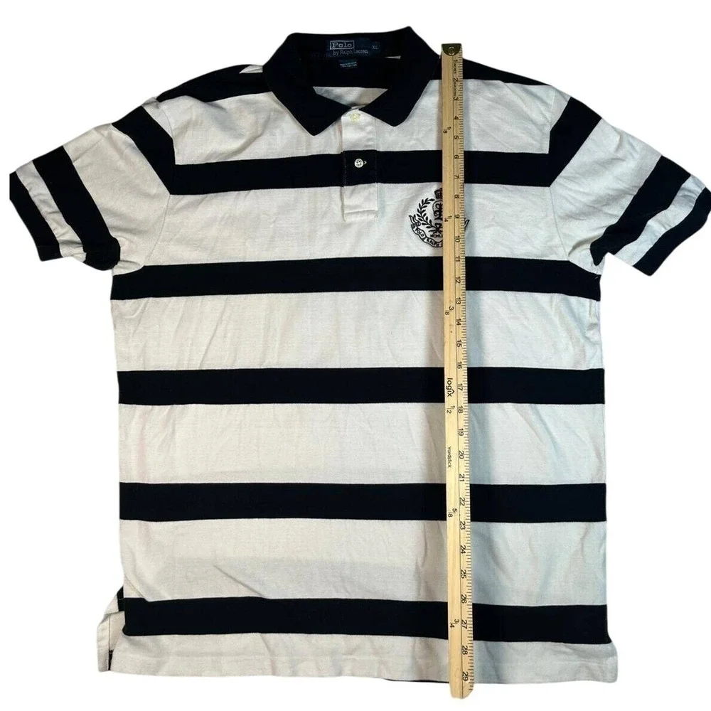 VTG Style Ralph Lauren Polo Shirt‎ Navy/White Stripe XL Embroidered Crest Polo